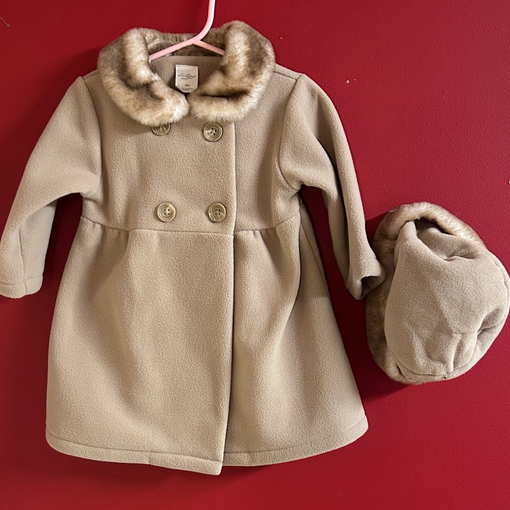 Starting Out Beige Coat with Faux Fur Trim size 18M girls